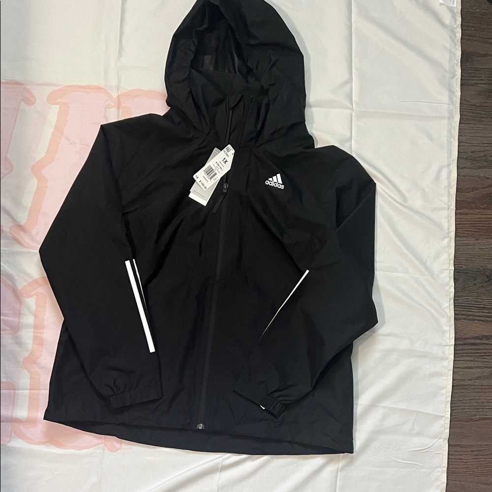 Adidas Women Black Raincoat with White Accents